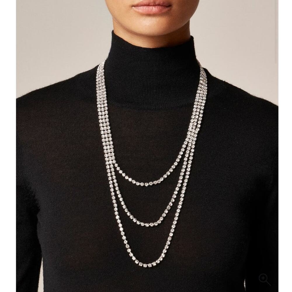 J.Crew Layered Crystal Statement Necklace Silver Tone NWT